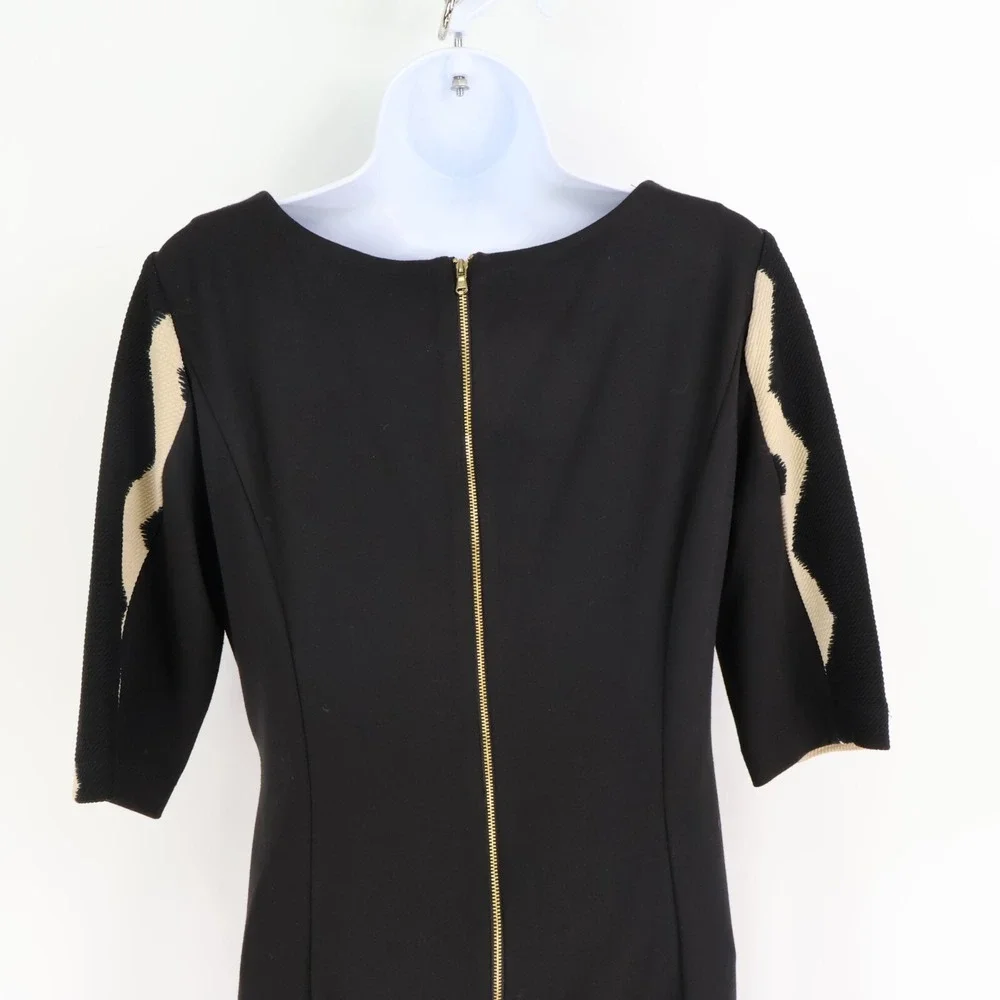 Julian Taylor‎ New York Pencil Dress Womens 10 Black Beige Geometric Ruched Side